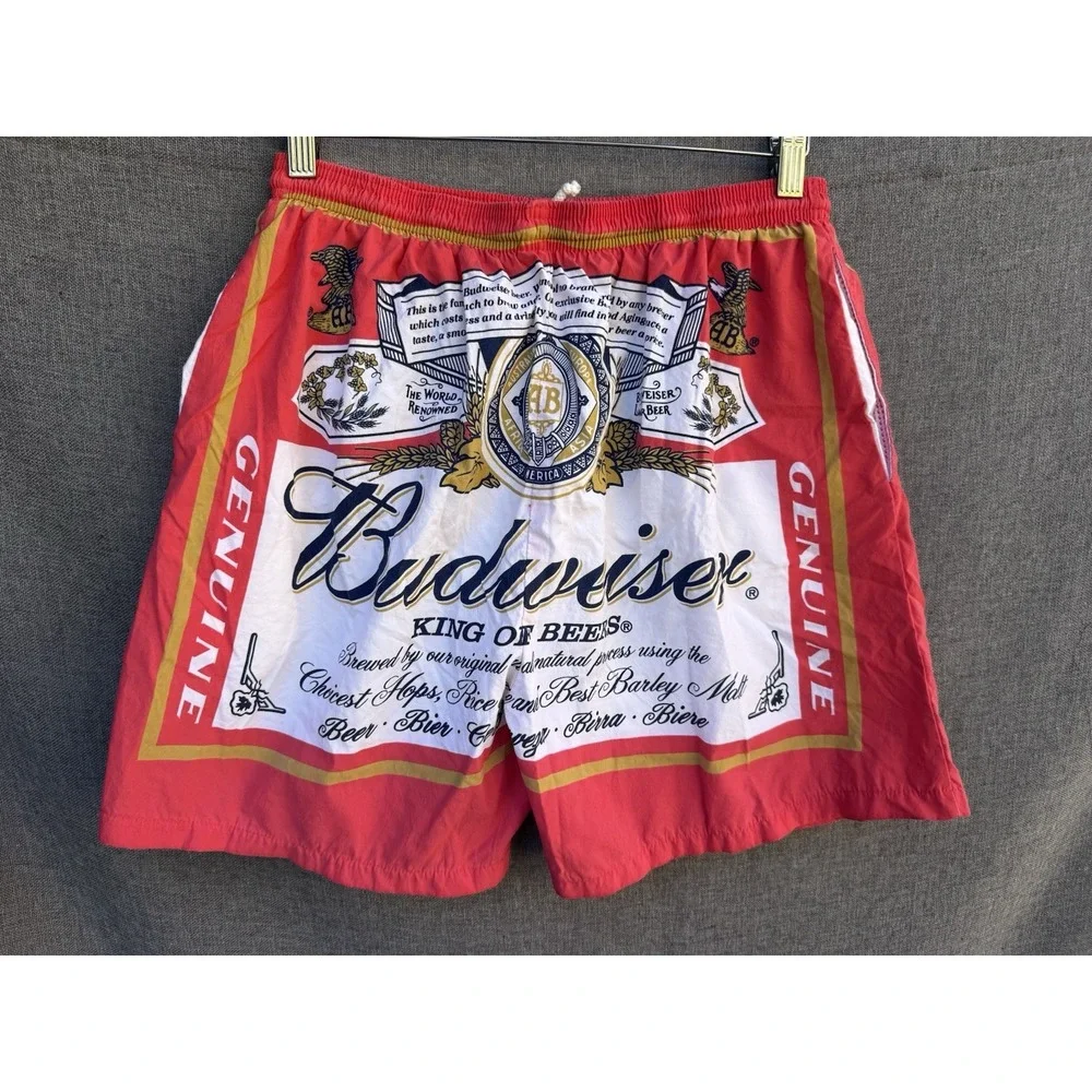 Vintage 90s Budweiser Swim Trunks All Over Print AOP Shorts Size Large